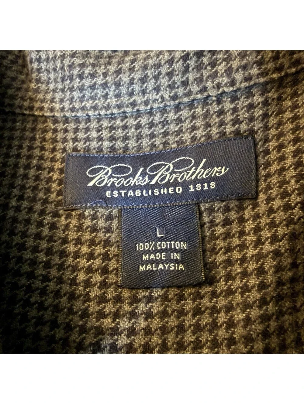Brooks Brothers Men’s Large Gray Houndstooth 100% Cotton Long Sleeve Shirt